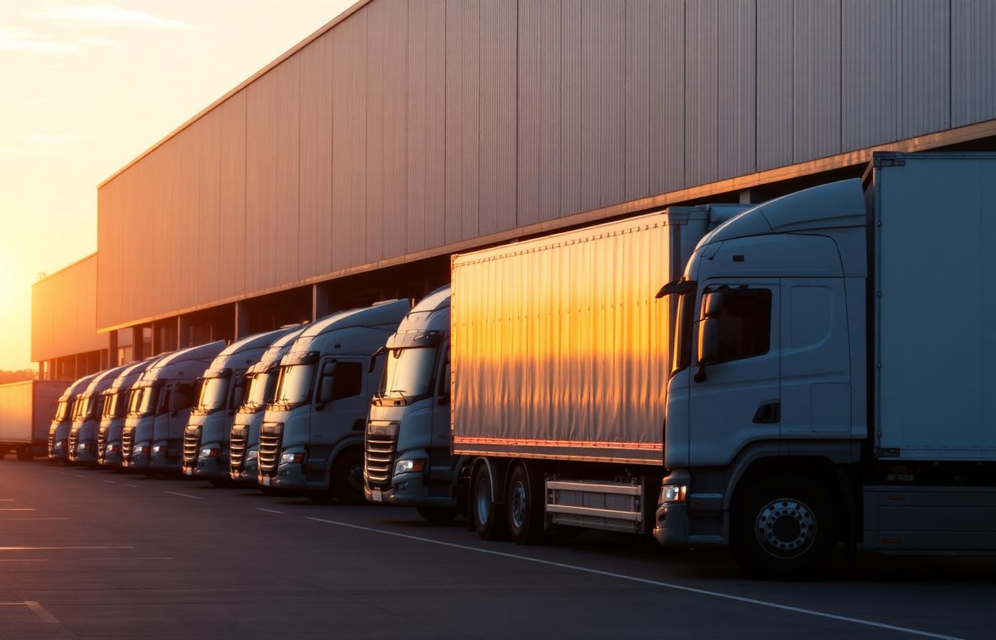 Freight trucks at a distribution center